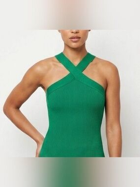 House of Harlow 1960 Green Ribbed Cross-Strap Tank